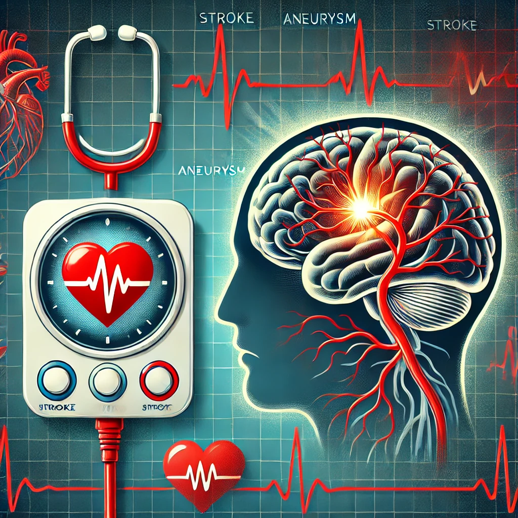 DALL·E 2024-10-12 23.40.11 - A graphic illustration depicting a heart monitor displaying an alarming heartbeat, alongside a silhouette of a human brain with highlighted areas indi